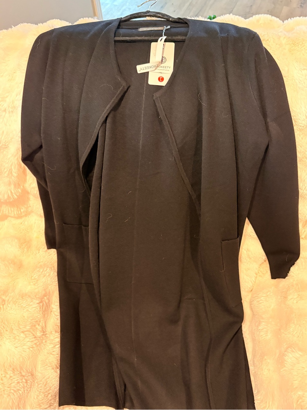 Black Open Front Longline Women's Cardigan